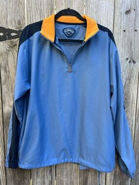 CALLAWAY Quarter Zip Pullover Blue Yellow  Colorblock Golf Top Mens Medium